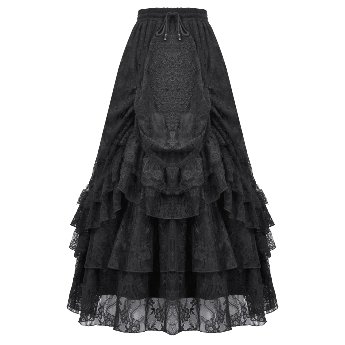 Falda GĂłtica Larga de Encaje con Volantes - Crazyinlove