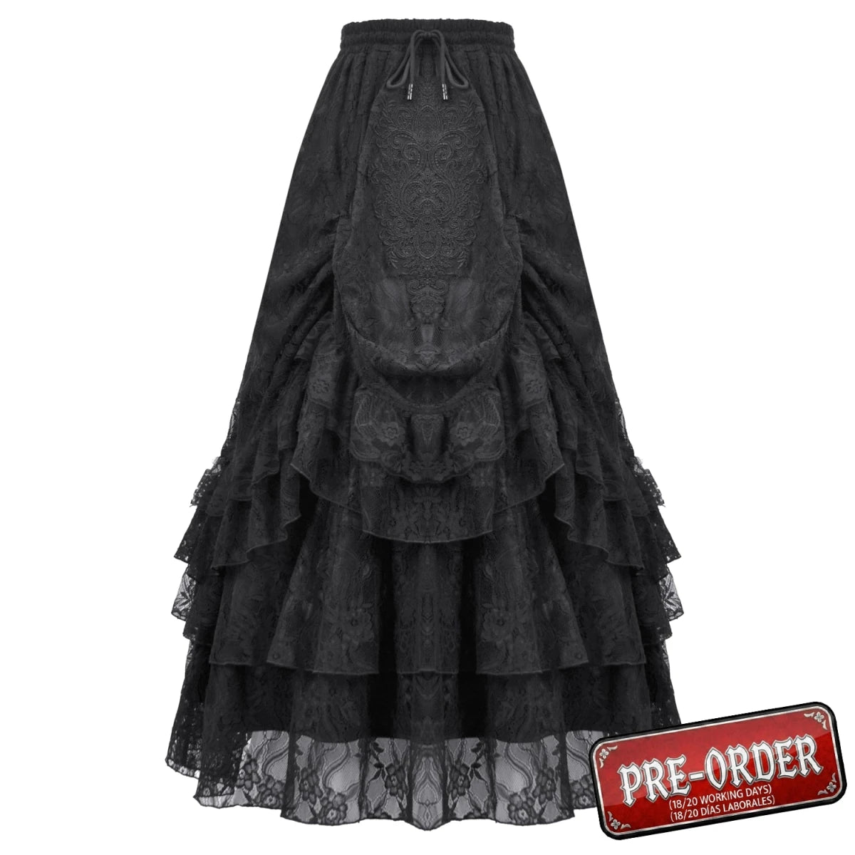 Falda Gótica Larga de Encaje con Volantes - Crazyinlove