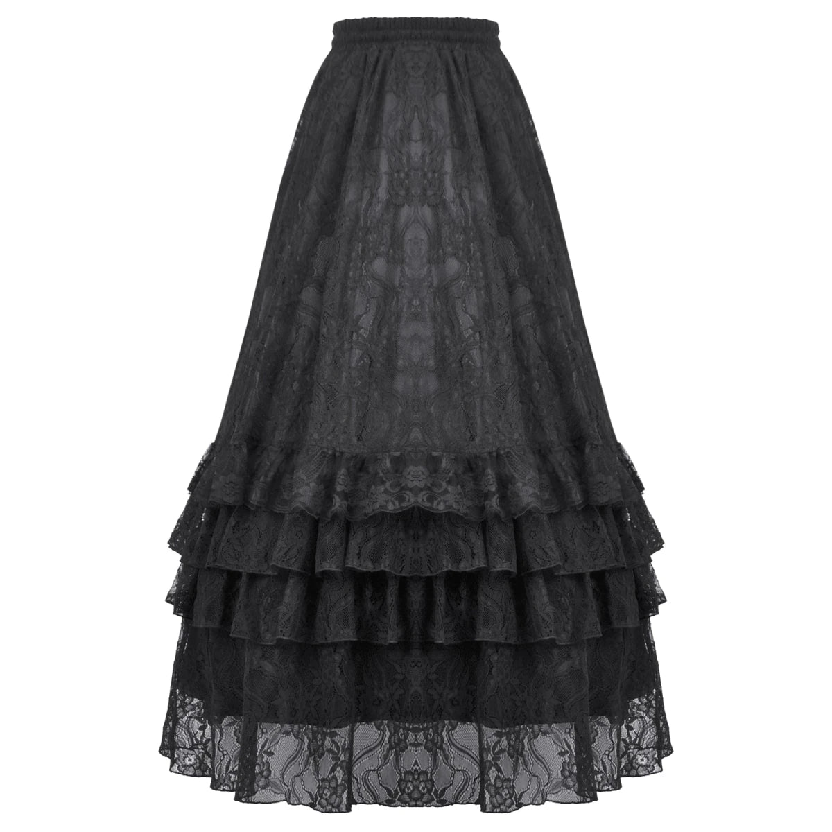 Falda GĂłtica Larga de Encaje con Volantes - Crazyinlove
