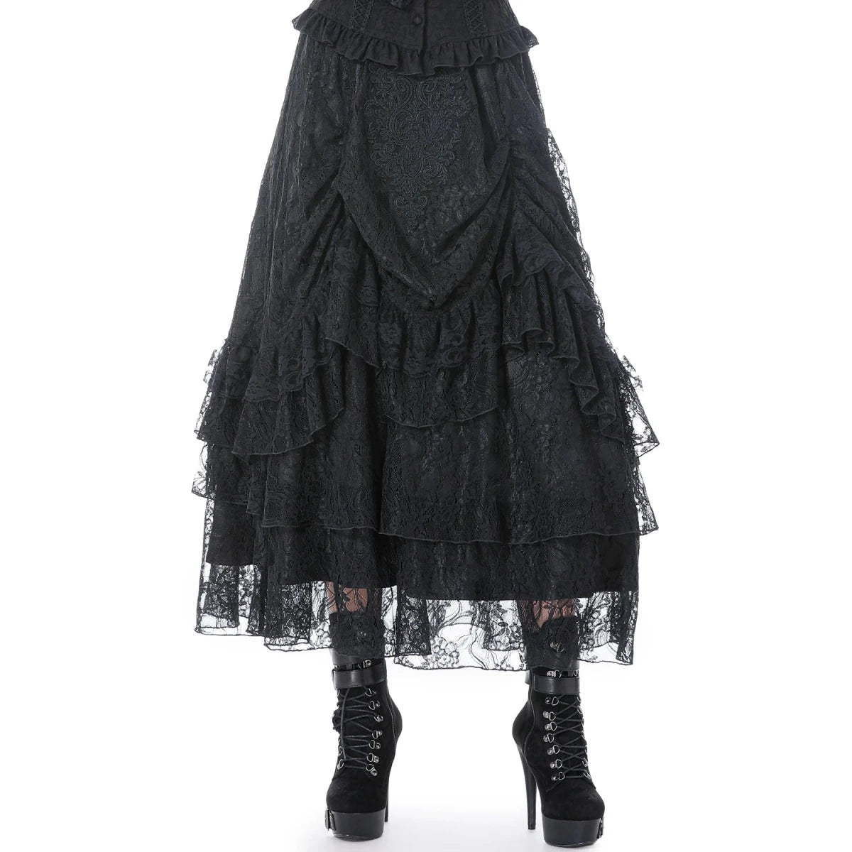 Falda Gótica Larga de Encaje con Volantes - Crazyinlove