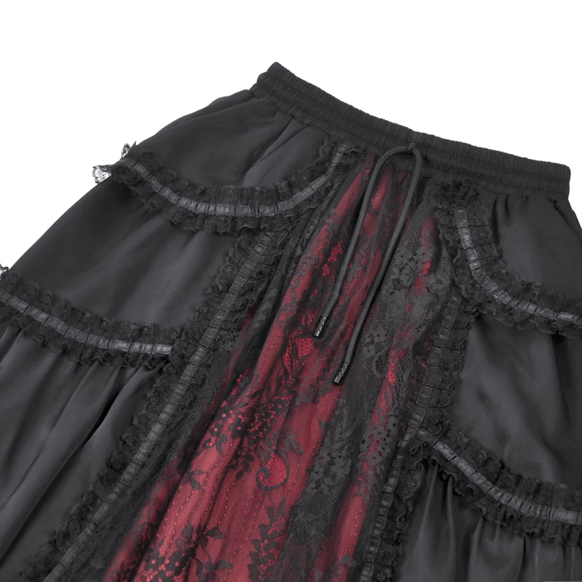 Falda Gótica Larga Victoriana Negra y Roja de Encaje - Crazyinlove