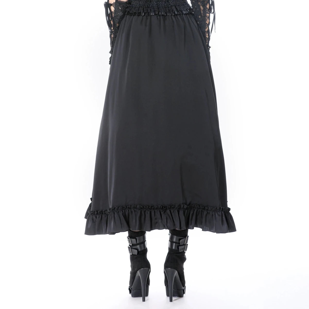 Falda Gótica Larga Victoriana Negra y Roja de Encaje - Crazyinlove