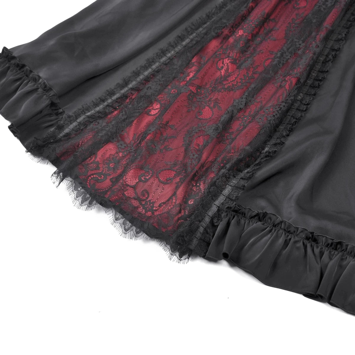 Falda Gótica Larga Victoriana Negra y Roja de Encaje - Crazyinlove