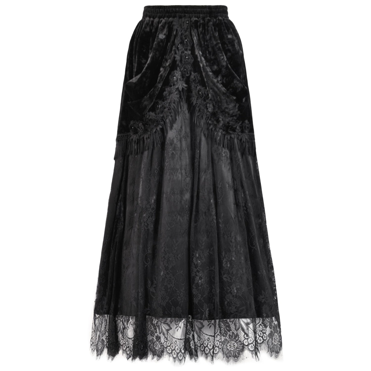 Falda Gótica Maxi Terciopelo Encaje Negra - Crazyinlove