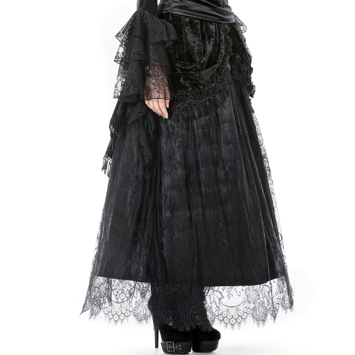 Falda Gótica Maxi Terciopelo Encaje Negra - Crazyinlove