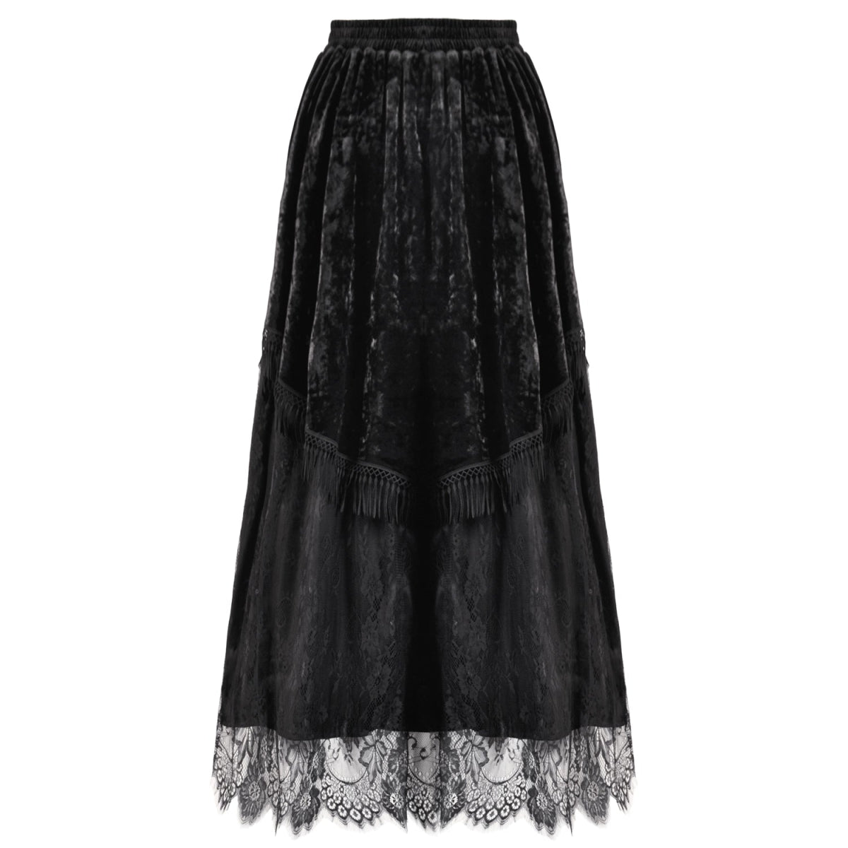Falda Gótica Maxi Terciopelo Encaje Negra - Crazyinlove