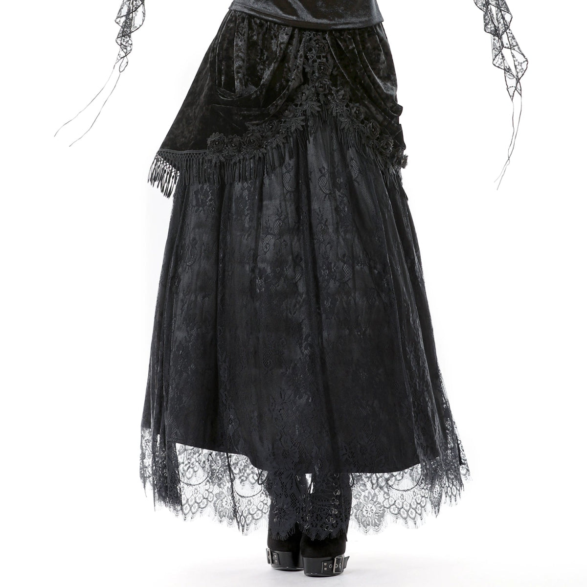 Falda Gótica Maxi Terciopelo Encaje Negra - Crazyinlove