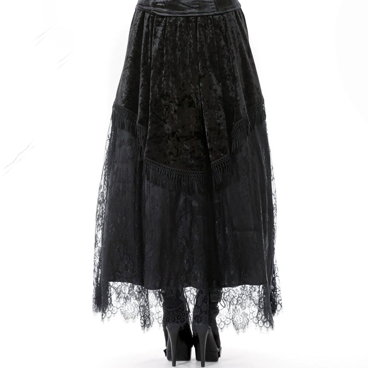 Falda Gótica Maxi Terciopelo Encaje Negra - Crazyinlove