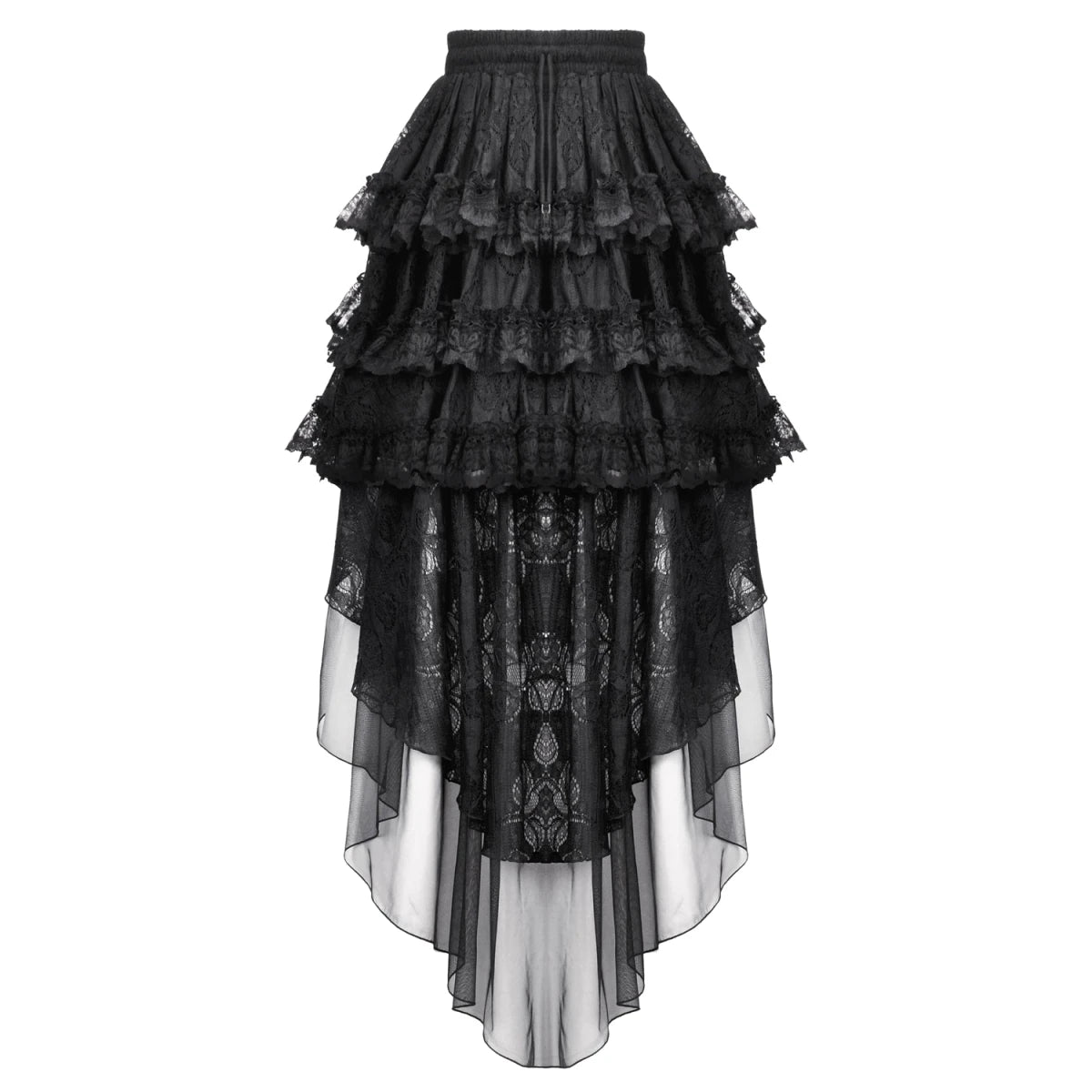 Falda Larga de Encaje Multicapa y Tul Asimétrico - Crazyinlove