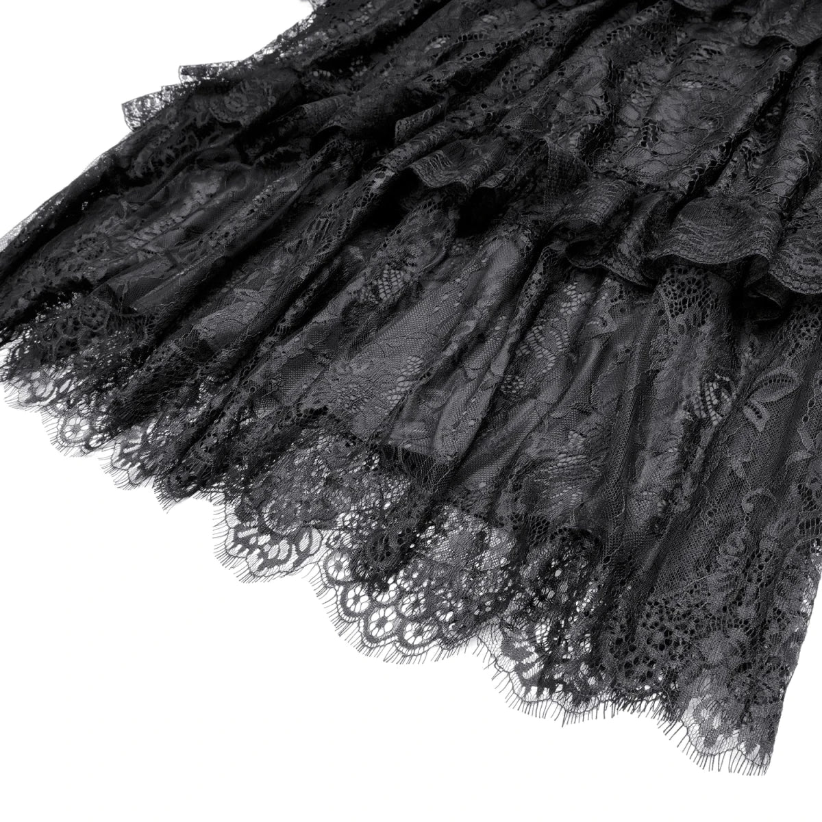 Falda Larga Negra de Volantes Escalonados Estilo Victoriano - Crazyinlove