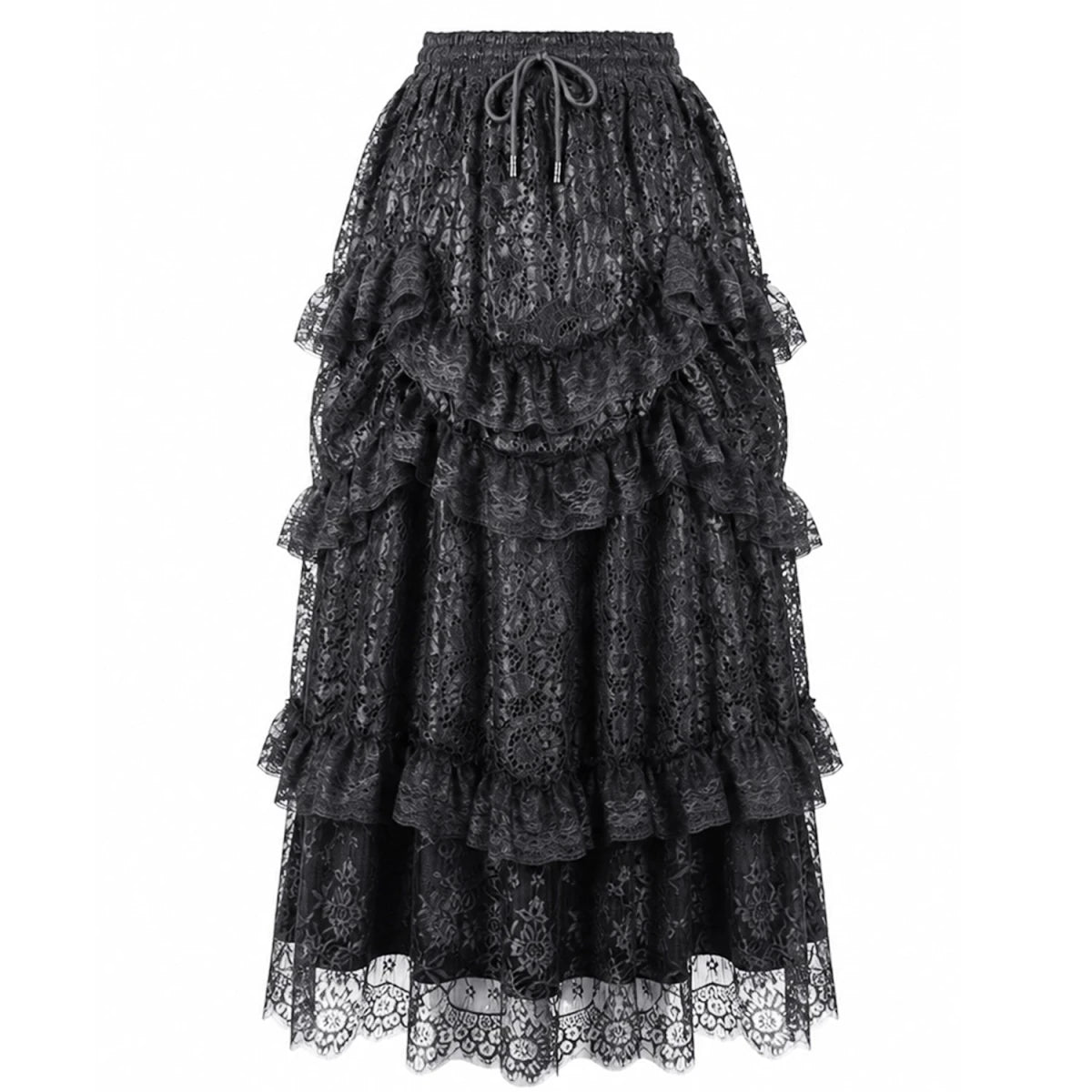 Falda Larga Negra de Volantes Escalonados Estilo Victoriano - Crazyinlove