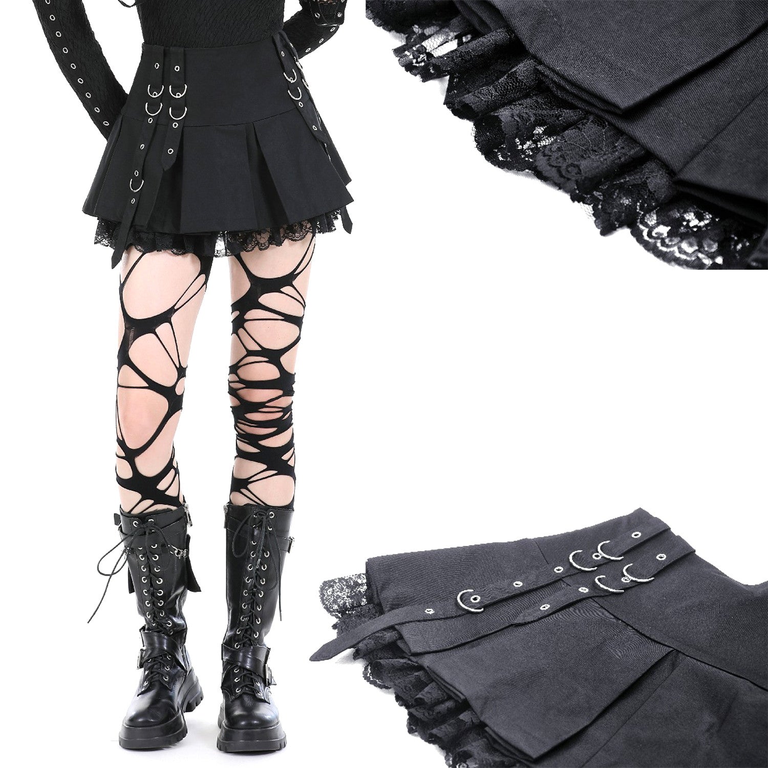 Falda Plisada con Encaje - Crazyinlove