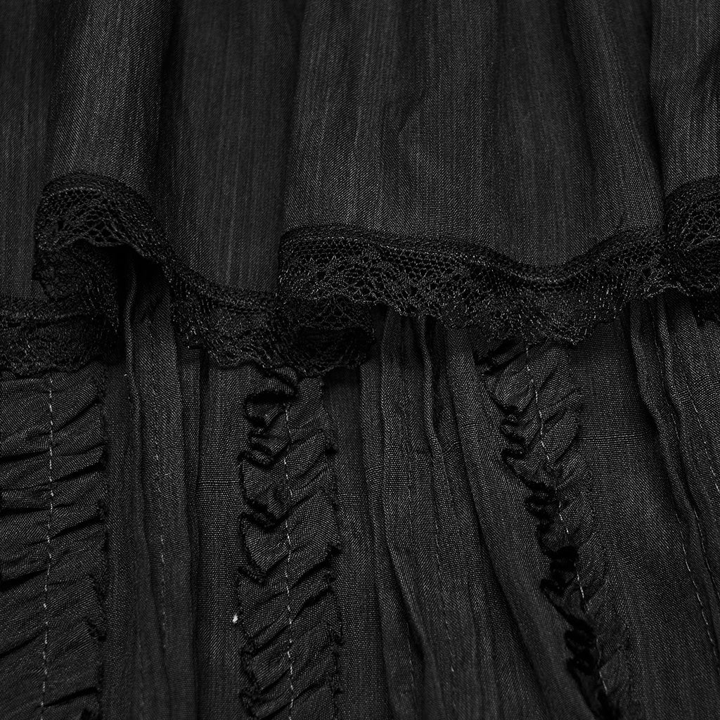 Falda Sirena Larga Negra Victoriana de Algodón con Volantes - Crazyinlove