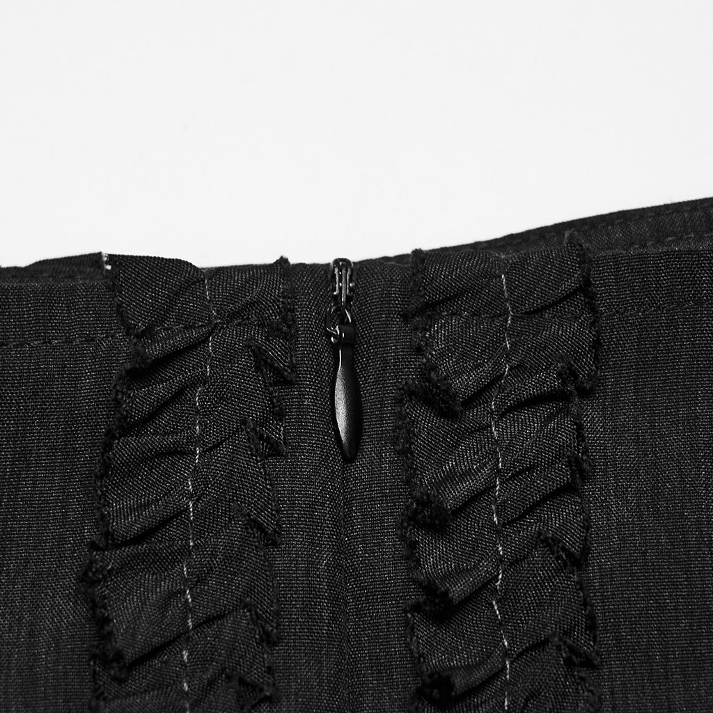 Falda Sirena Larga Negra Victoriana de Algodón con Volantes - Crazyinlove