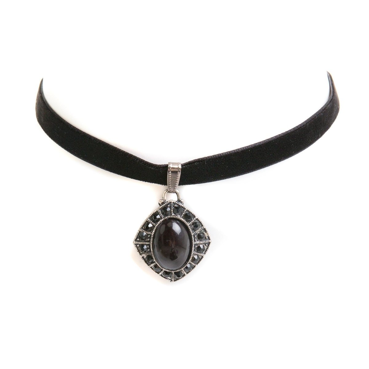 Gargantilla Negra con Colgante Rombo y Piedra Negra - Crazyinlove