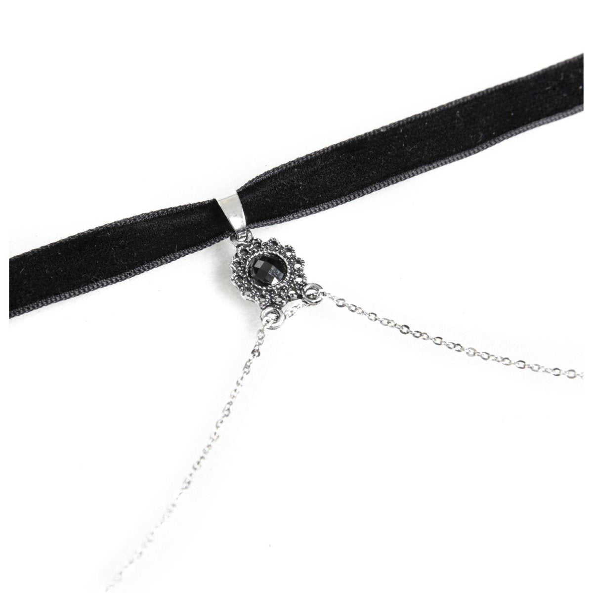 Gargantilla Negra con Piedra Central y Cadenas Colgantes - Crazyinlove