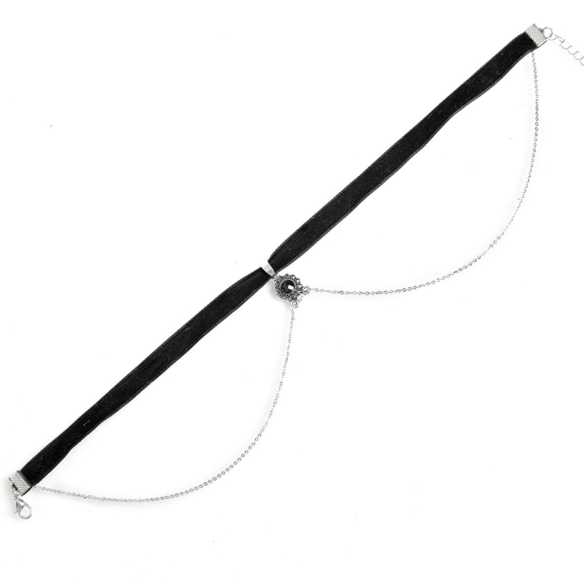 Gargantilla Negra con Piedra Central y Cadenas Colgantes - Crazyinlove