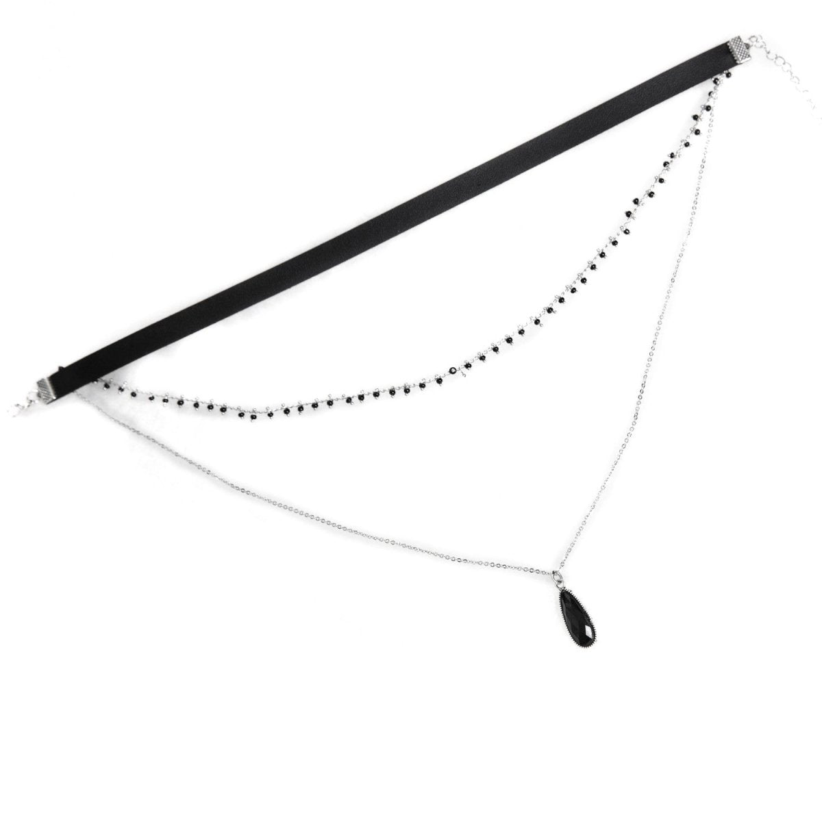 Gargantilla Triple Negra con Cadenas y Colgante de Gota - Crazyinlove