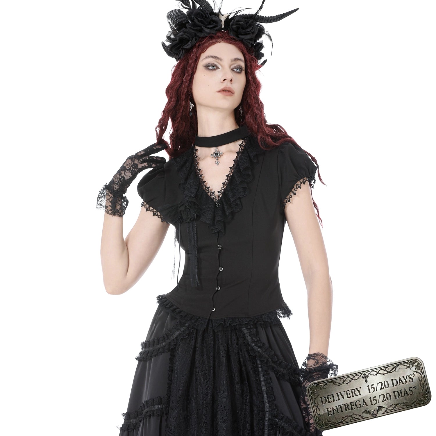 Shirt with back tie and rose detail