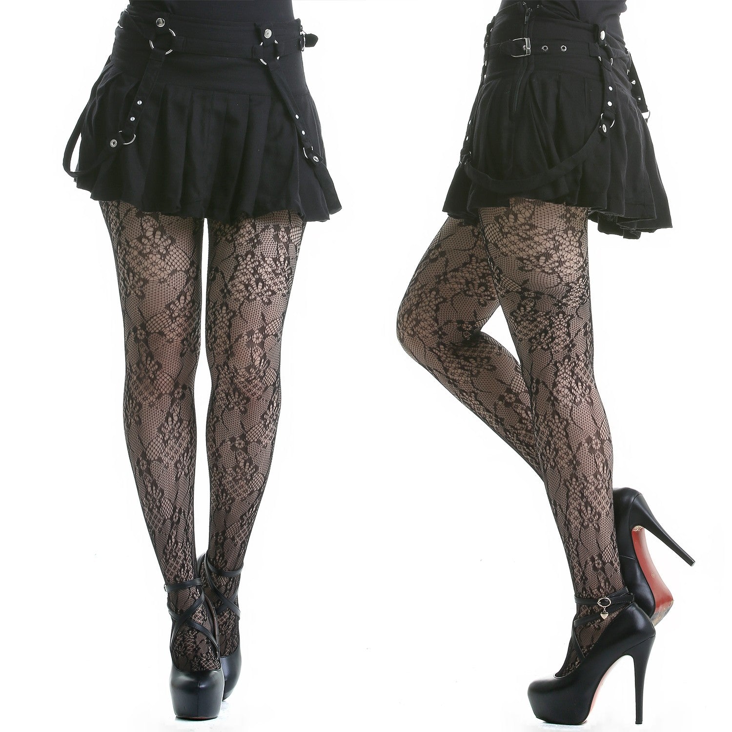 Medias de Rejilla con Diseño Floral - Crazyinlove