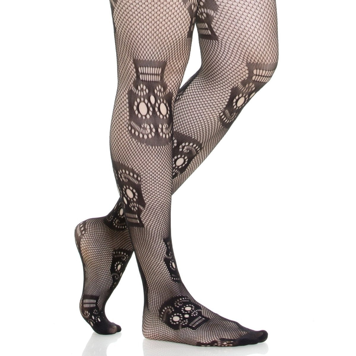 Medias de Rejilla Negras con Calaveras Góticas - Crazyinlove