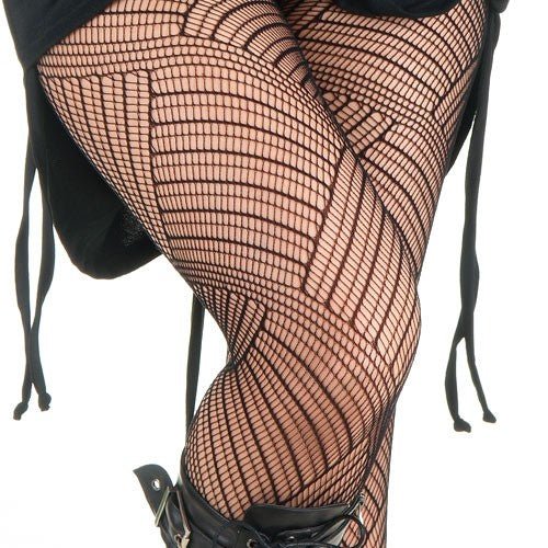 Medias de Rejilla Negras con Rayas Diagonales Góticas - Crazyinlove