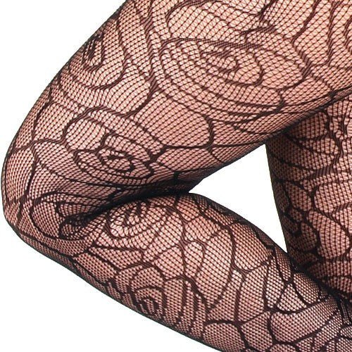 Medias de Rejilla Negras con Rosas Góticas - Crazyinlove