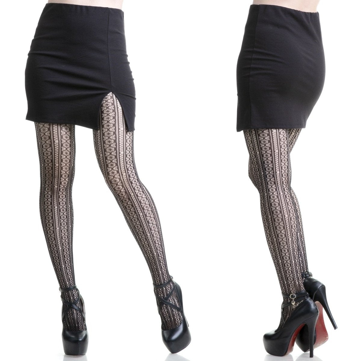Medias Góticas Negras con Franjas Verticales Caladas - Crazyinlove