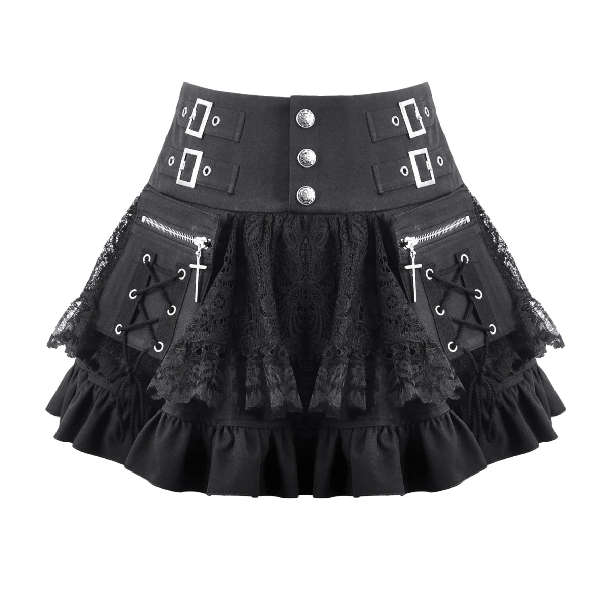 Minifalda con Bolsillos Cargo, Encaje y Hebillas - Crazyinlove