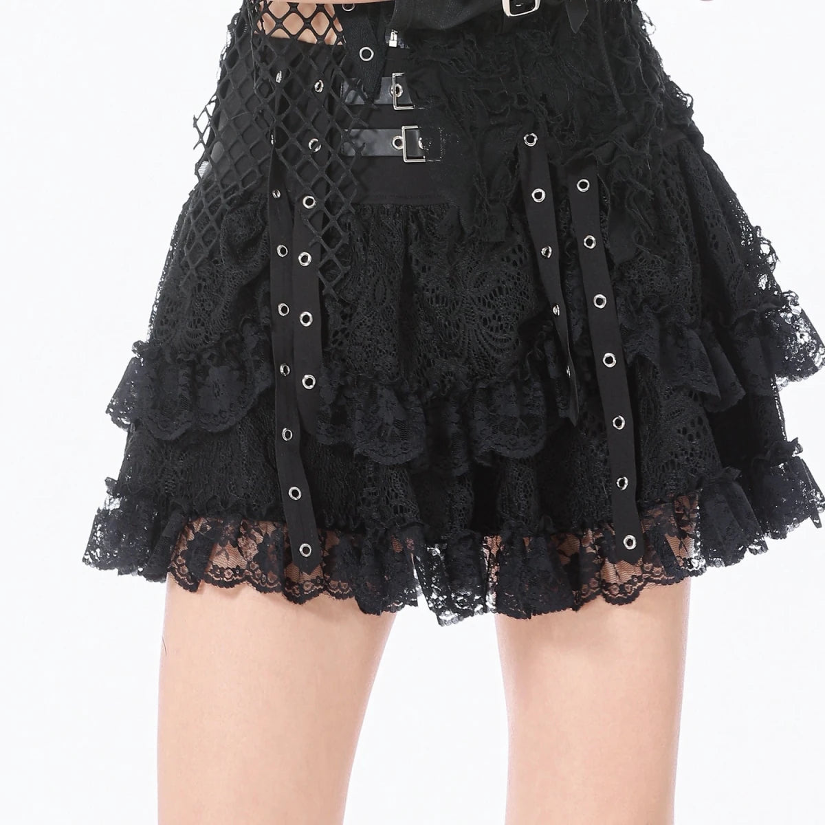 Minifalda de Encaje con Volantes y Hebillas - Crazyinlove