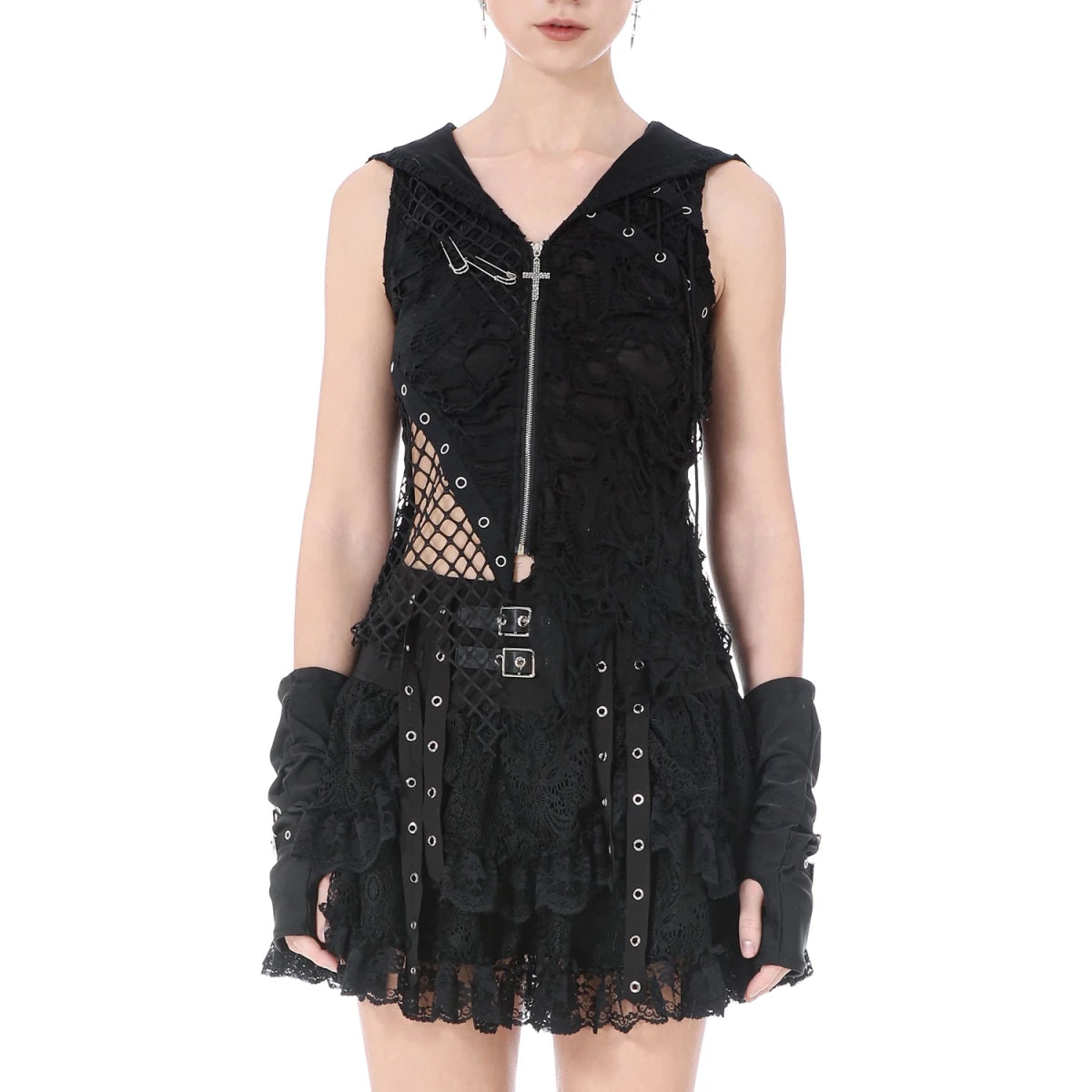 Minifalda de Encaje con Volantes y Hebillas - Crazyinlove