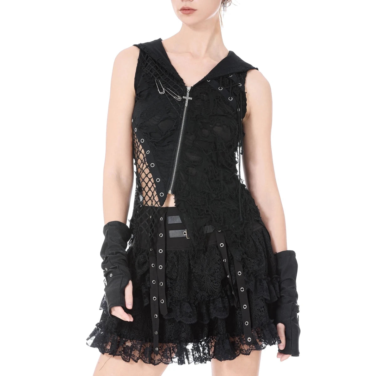 Minifalda de Encaje con Volantes y Hebillas - Crazyinlove