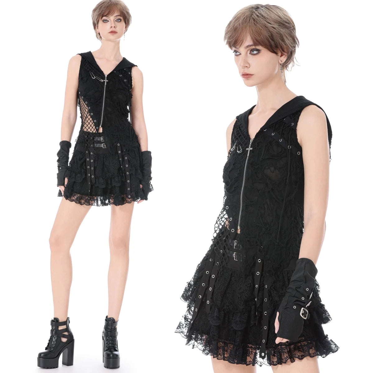 Minifalda de Encaje con Volantes y Hebillas - Crazyinlove