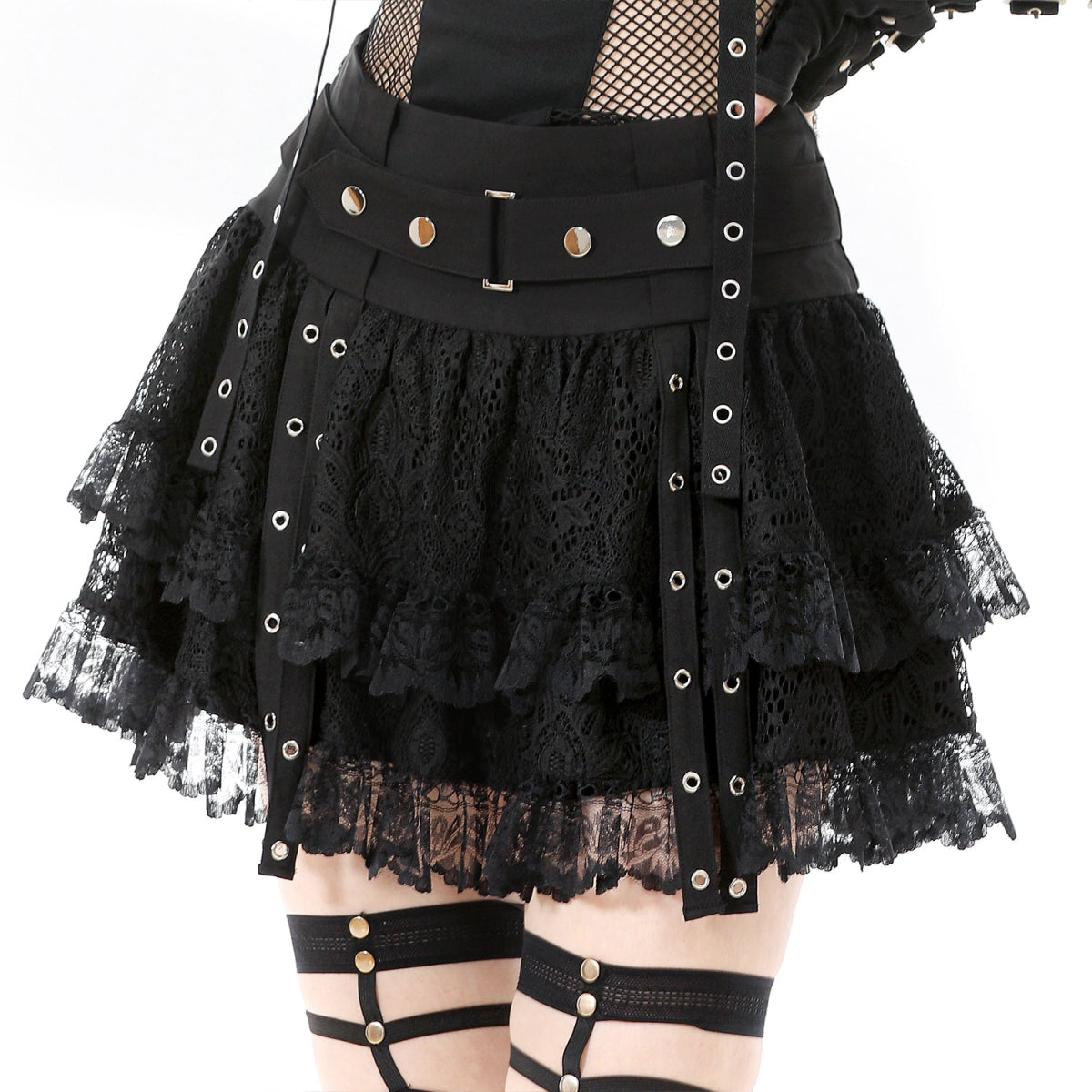 Minifalda Gótica Encaje con Volantes y Hebilla - Crazyinlove
