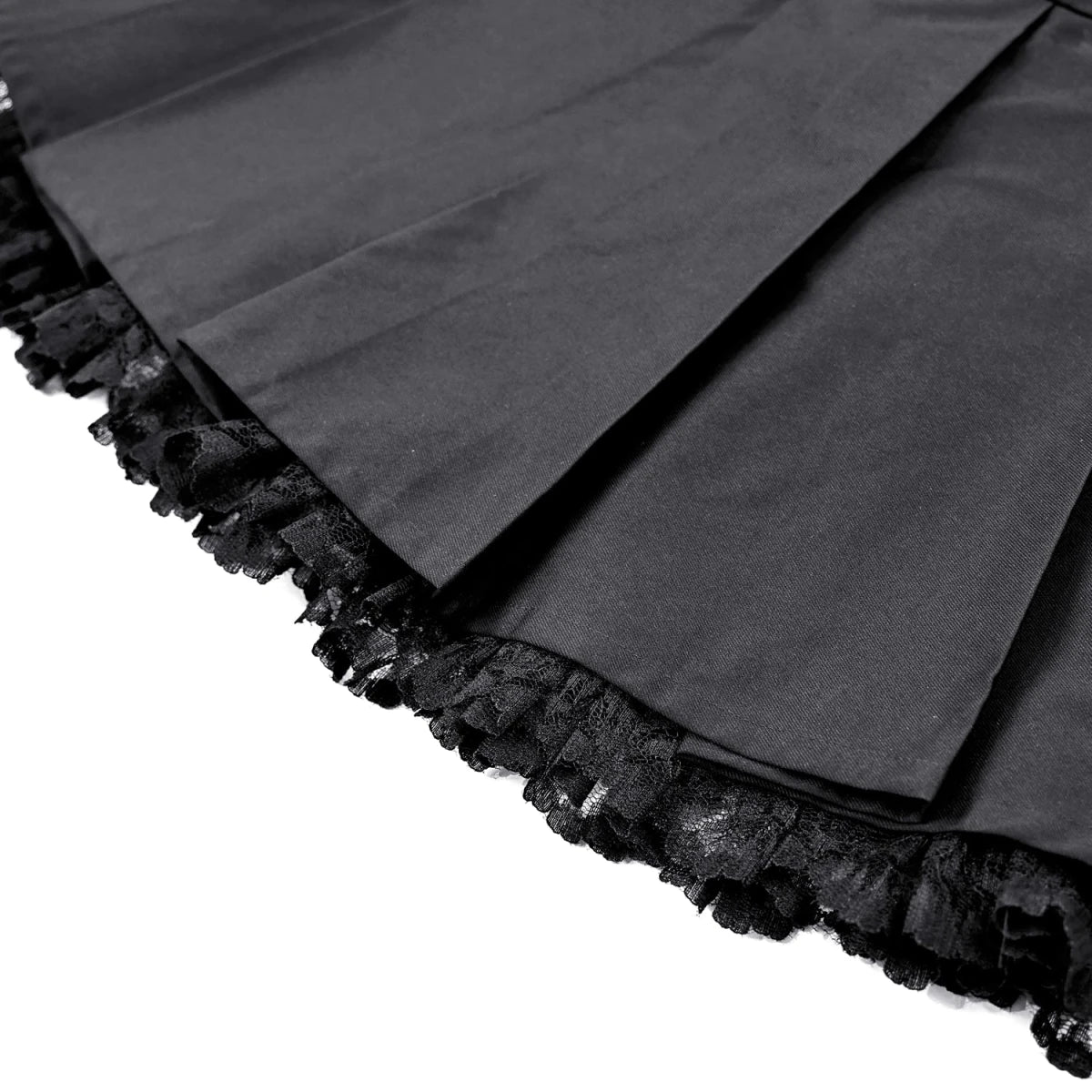 Minifalda Plisada Negra Punk con Hebillas y Bajo de Encaje - Crazyinlove