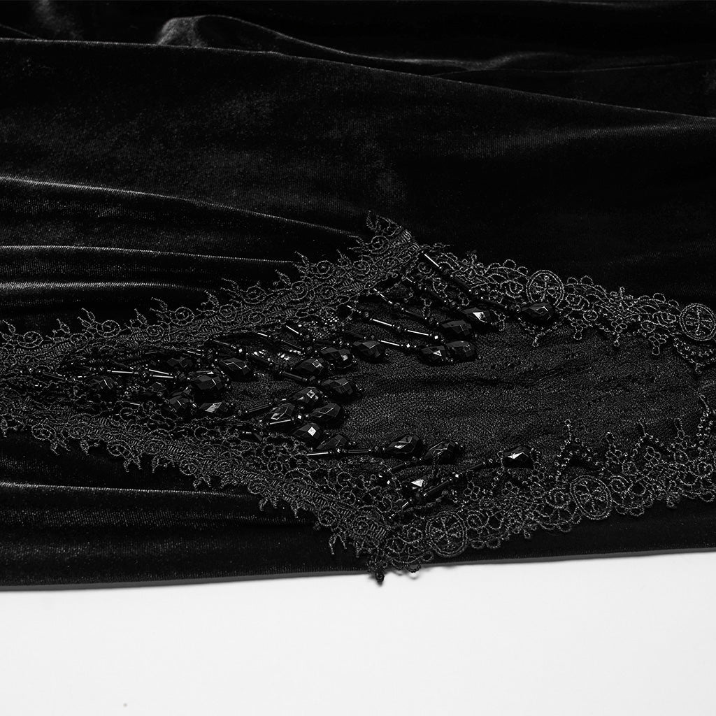 Pantalón Acampanado Gótico de Terciopelo Negro con Encaje Lateral - Crazyinlove