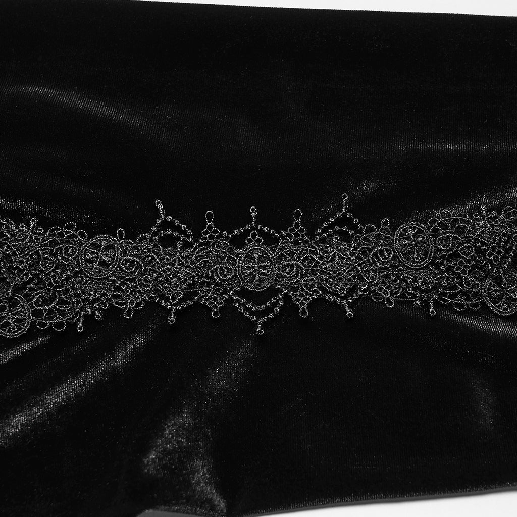 Pantalón Acampanado Gótico de Terciopelo Negro con Encaje Lateral - Crazyinlove