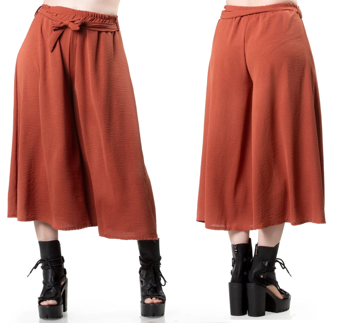 Pantalón Falda Ancho Terracota con Lazo - Crazyinlove