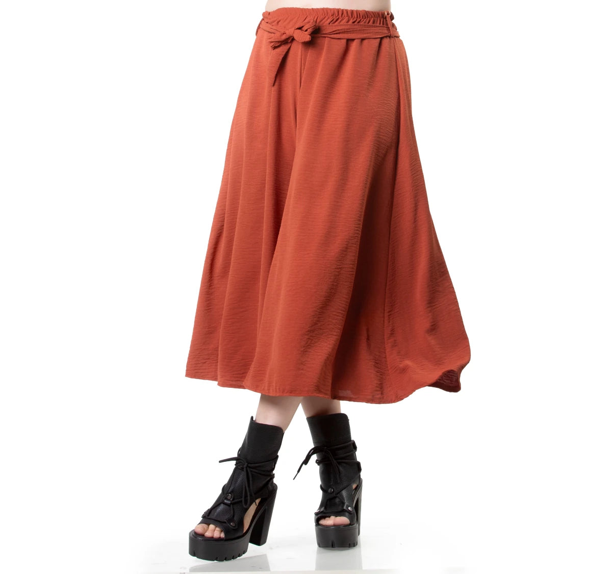 Pantalón Falda Ancho Terracota con Lazo - Crazyinlove