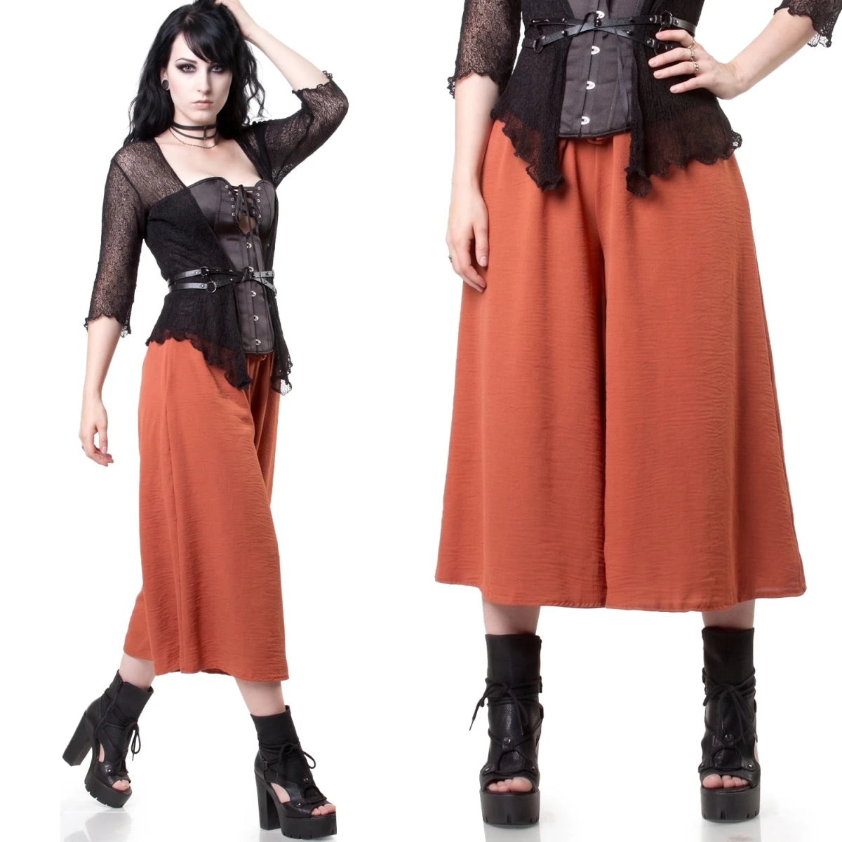 Pantalón Falda Ancho Terracota con Lazo - Crazyinlove