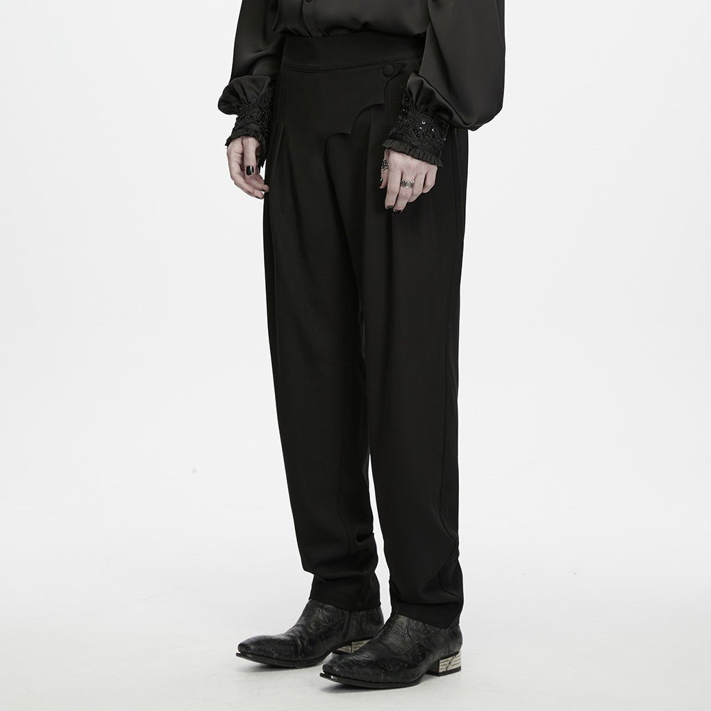 Vista lateral del pantalón gótico de hombre con pernera cónica