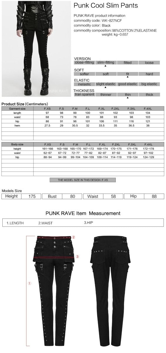 Pantalón Pitillo Punk Negro con Tachuelas y Bolsillos con Hebilla - Crazyinlove