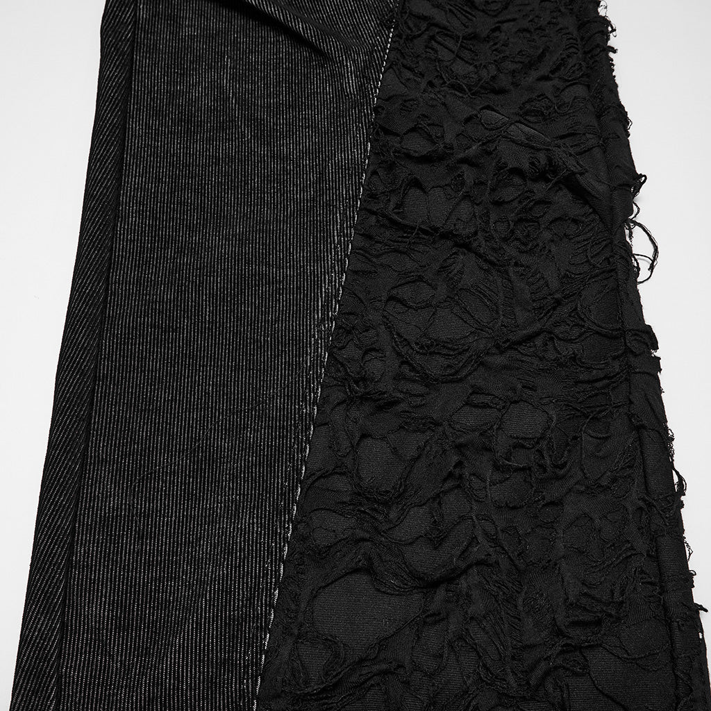 Pantalón Punk Negro Ancho con Paneles Deshilachados - Crazyinlove
