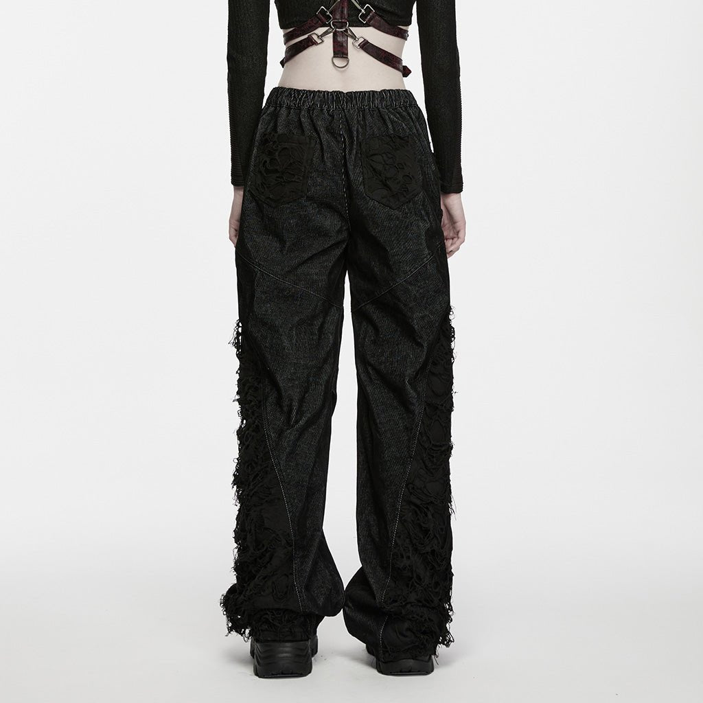 Pantalón Punk Negro Ancho con Paneles Deshilachados - Crazyinlove