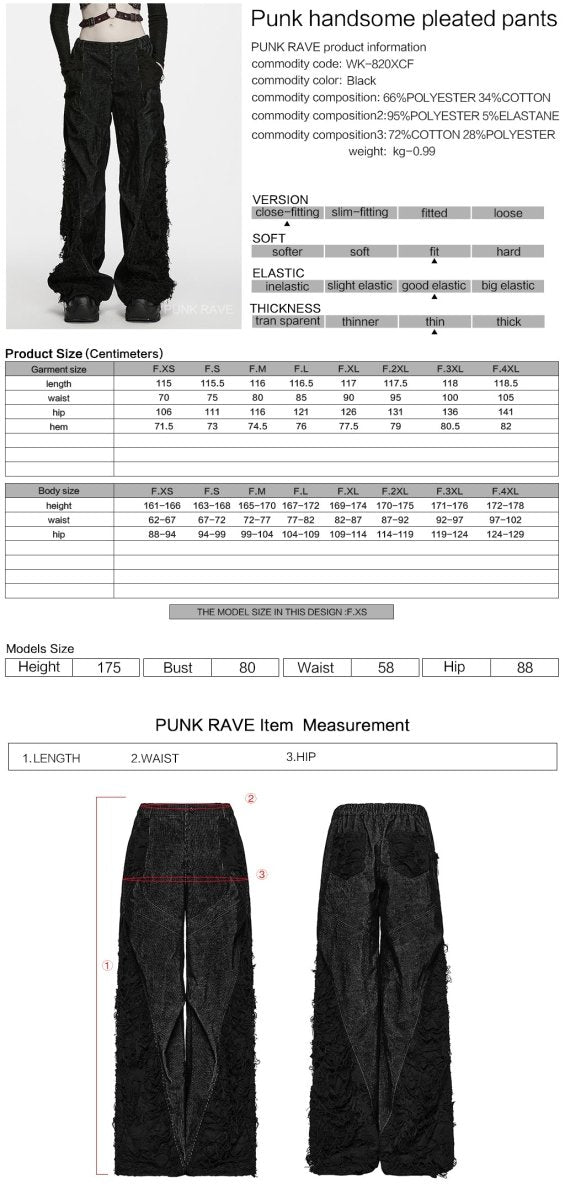 Pantalón Punk Negro Ancho con Paneles Deshilachados - Crazyinlove