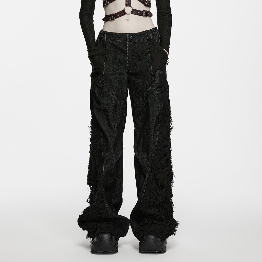 Pantalón Punk Negro Ancho con Paneles Deshilachados - Crazyinlove