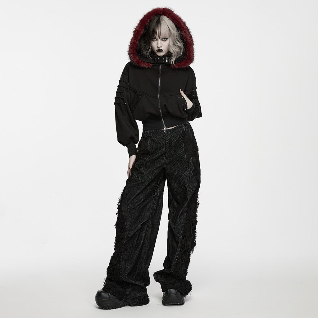 Pantalón Punk Negro Ancho con Paneles Deshilachados - Crazyinlove