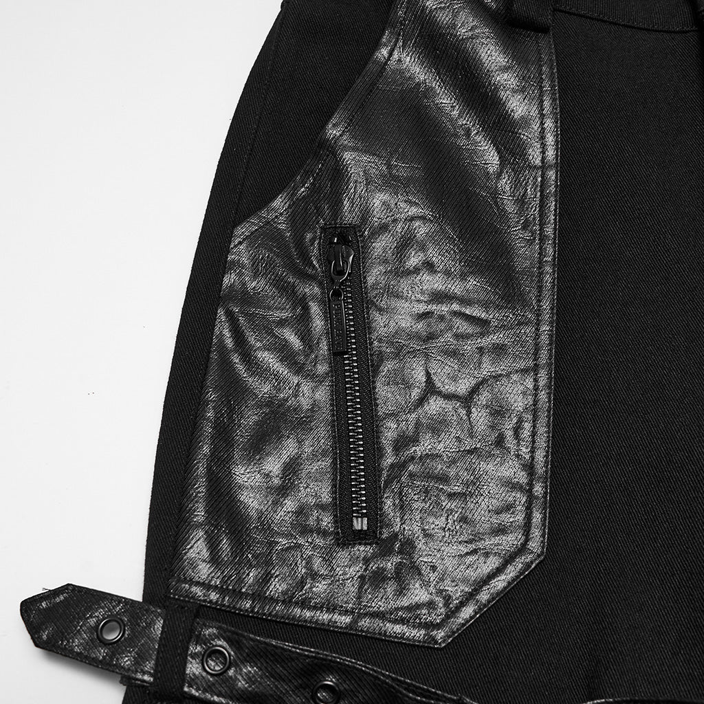 Pantalón Recto Punk Negro con Correas Cruzadas y Bolsillos Cargo - Crazyinlove