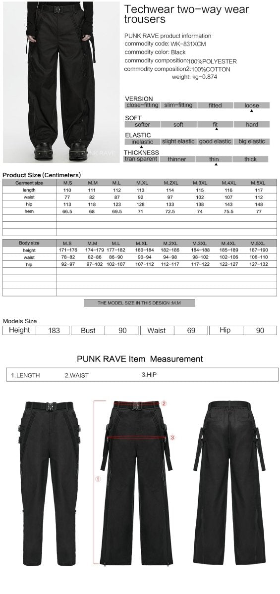 Ficha técnica y tabla de medidas del pantalón techwear WK-831XCM