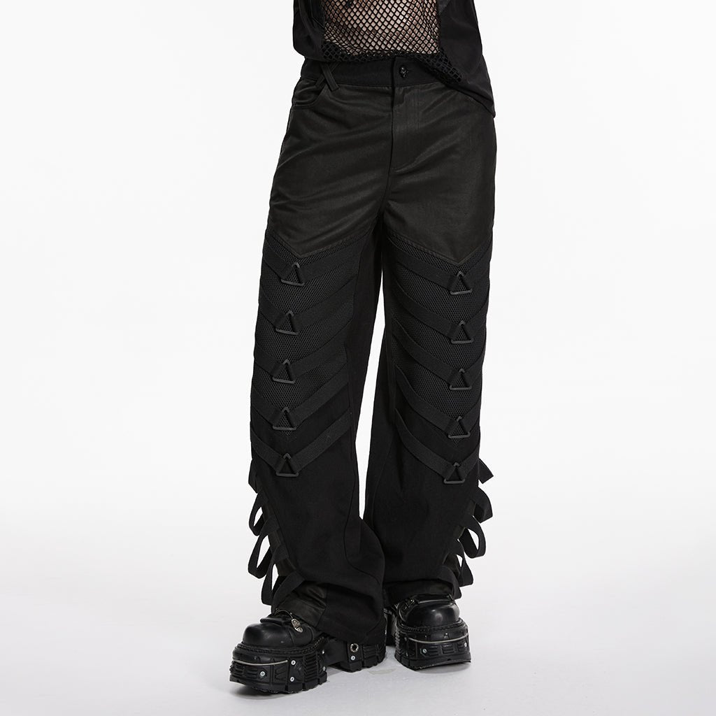 Pantalones Góticos Anchos con Tiras y Relieve - Crazyinlove